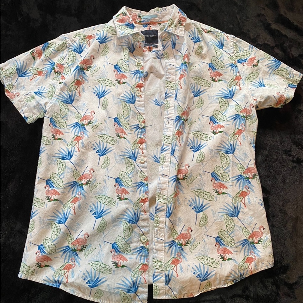 Denim and flower mens button up size medium